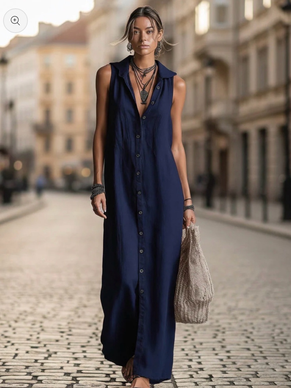 Valora Sleeveless Navy Button-Front Hooded Maxi Dress large NWOT